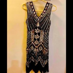 Vintage “Roaring20’s”   Black with silver Sequin Dress